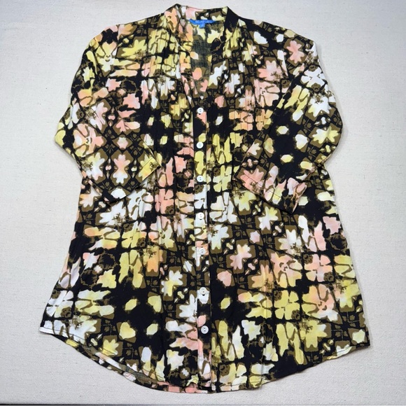 Blue Ginger - Pleated Button-Up Tunic Blouse - Made of 100% Raton - Size Small - Picture 8 of 16